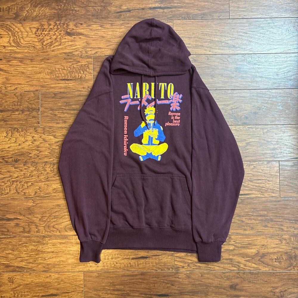 Vintage 2000s Naruto Shippuden Ramen Maroon Graphic Pullover Hoodie Size L